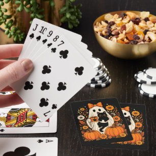 Baraja De Cartas Fantasma de Halloween Groovy sosteniendo Floral de