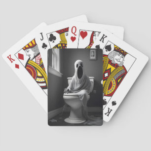 Baraja De Cartas Fantasma divertido sentado en el inodoro