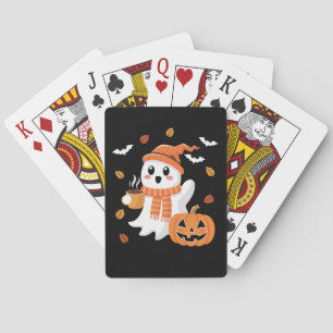Baraja De Cartas Fantasma Lindo Bebiendo Café Helado Halloween 