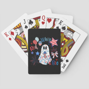 Baraja De Cartas Fantasma Rojo Blanco Boo Patriótico Halloween 4 de