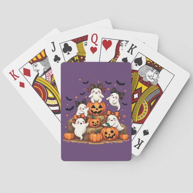 Baraja De Cartas Fantasmas De Halloween En Coquette Bows & Pumpkins (Reverso)