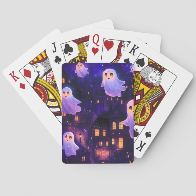Baraja De Cartas Fantasmas voladores de la medianoche de Halloween  (Reverso)