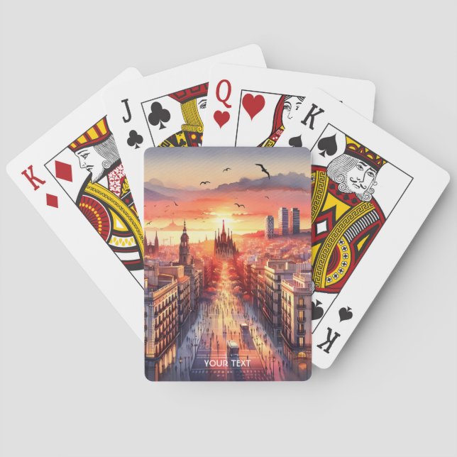Baraja De Cartas Fantasy Cute Barcelona Sunset View (Reverso)