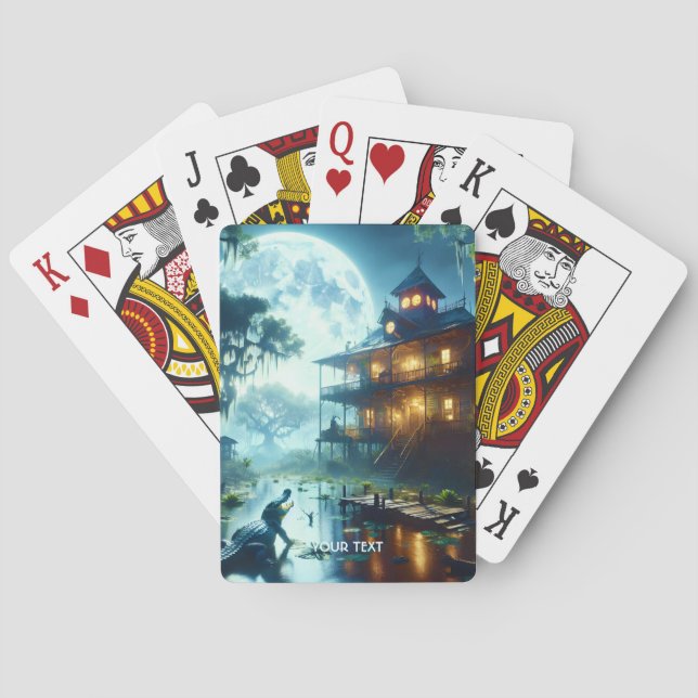 Baraja De Cartas Fantasy Cute Cabaña Lago Crocodile (Reverso)