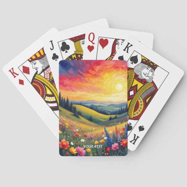 Baraja De Cartas Fantasy Cute Hills Flores Sunset (Reverso)