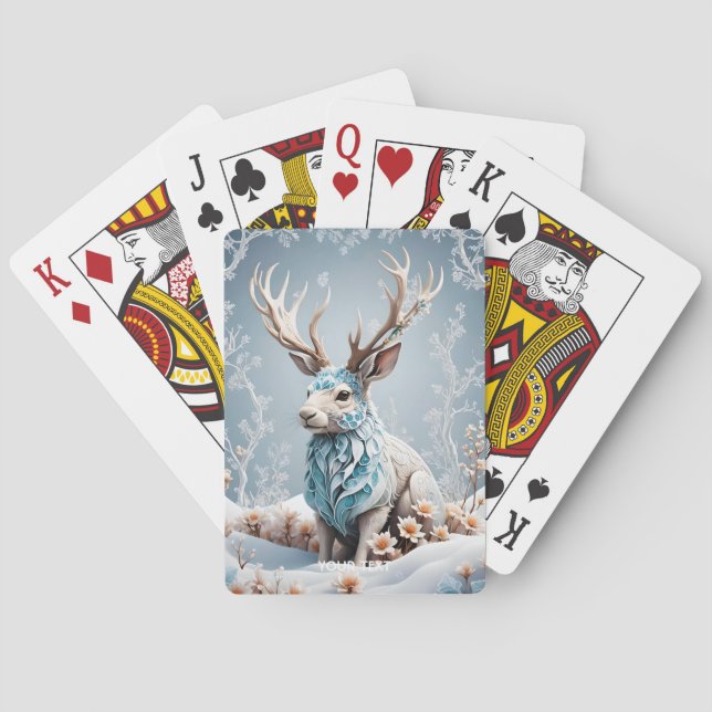 Baraja De Cartas Fantasy Cute Jackalope Hielo de Invierno (Reverso)