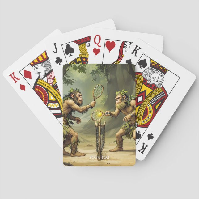 Baraja De Cartas Fantasy Cute Neandertals Playing Tennis (Reverso)