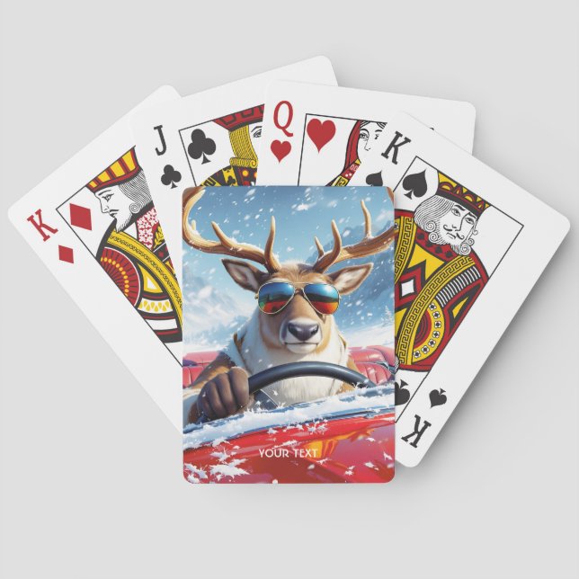 Baraja De Cartas Fantasy Cute Reindeer Car Winter (Reverso)