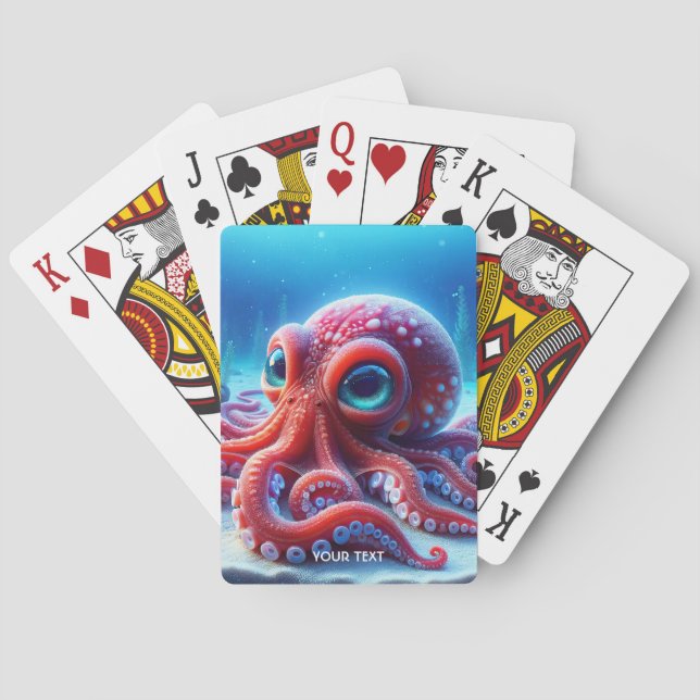 Baraja De Cartas Fantasy Cute Sea Octopus Rojo (Reverso)