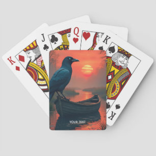 Baraja De Cartas Fantasy Cute Sunset Boat Raven