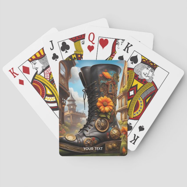Baraja De Cartas Fantasy Cute Vivid Steampunk Boot House. Perfecto  (Reverso)