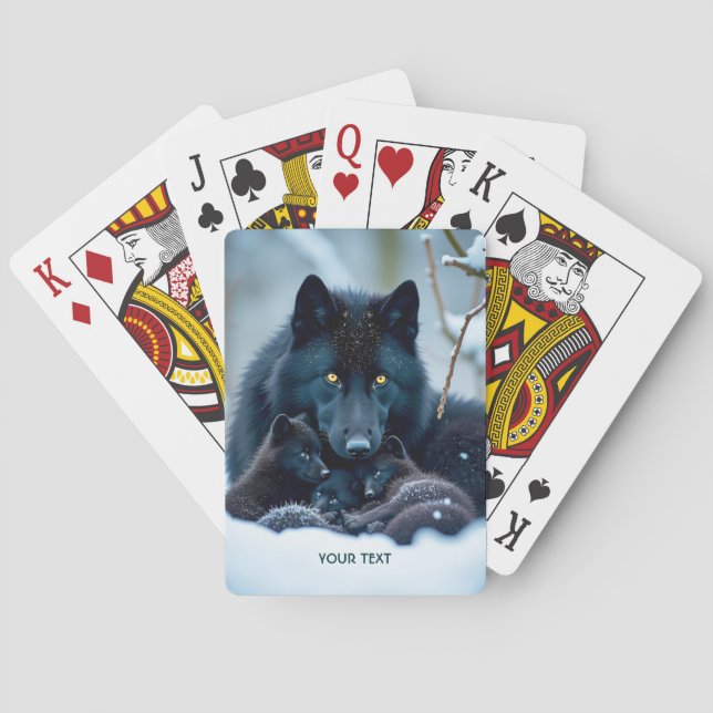 Baraja De Cartas Fantasy Cute Wolf Two Pups (Reverso)