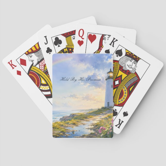 Baraja De Cartas Faro Arcoíris Acuarela Costera (Reverso)