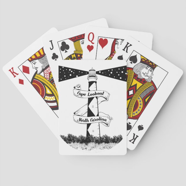 Baraja De Cartas Faro de Cape Lookout negro y blanco (Reverso)