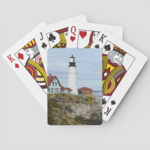 Baraja De Cartas Faro de Portland Headlight en la orilla rocosa