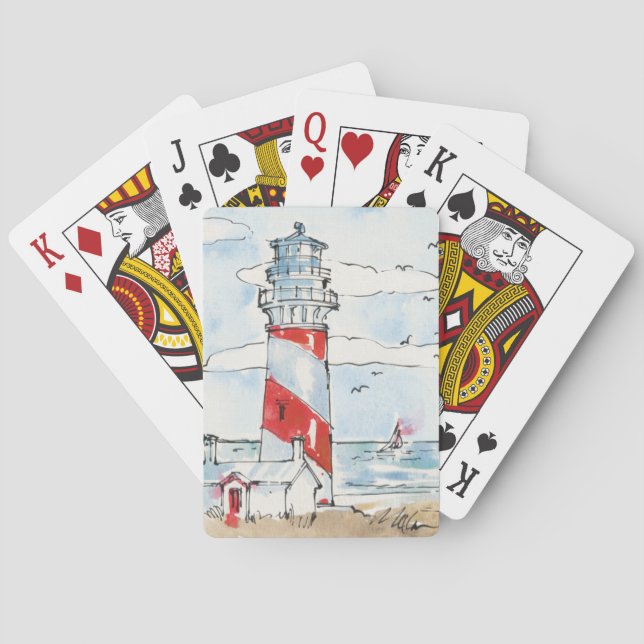 Baraja De Cartas Faro rojo y blanco (Reverso)