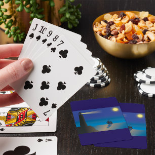 Baraja De Cartas Faro y velero por la noche Océano iluminado por la