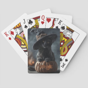 Baraja De Cartas Fastidioso gato negro "meowgic" en un Gorra de bru