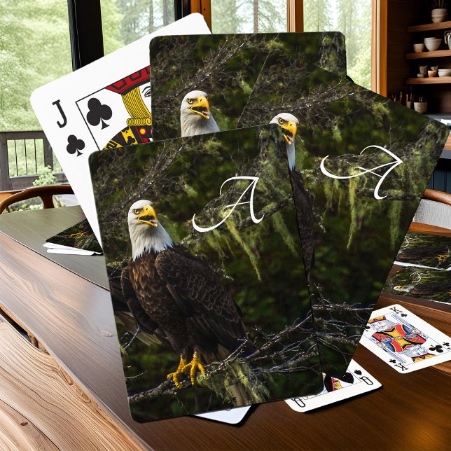 Baraja De Cartas Fauna silvestre patriótica de un monograma de águi (Bald Eagle monogrammed playing cards)