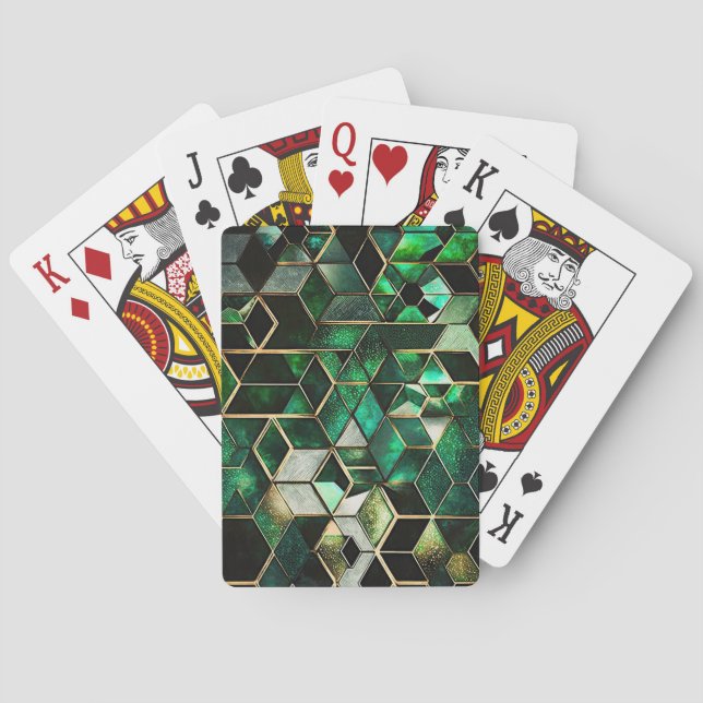 Baraja De Cartas Faux Emerald, Green and Gold, Geometric (Reverso)