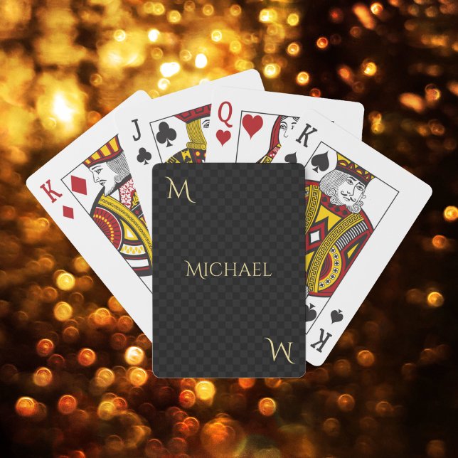 Baraja De Cartas Faux Gold Personalizado Monograma Cheques Poker (Personalized Faux Gold Monogram Name Checks Poker Playing Cards)