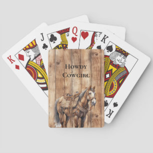 Baraja De Cartas Faux Wood Western Cowboy Cowgirl Horse