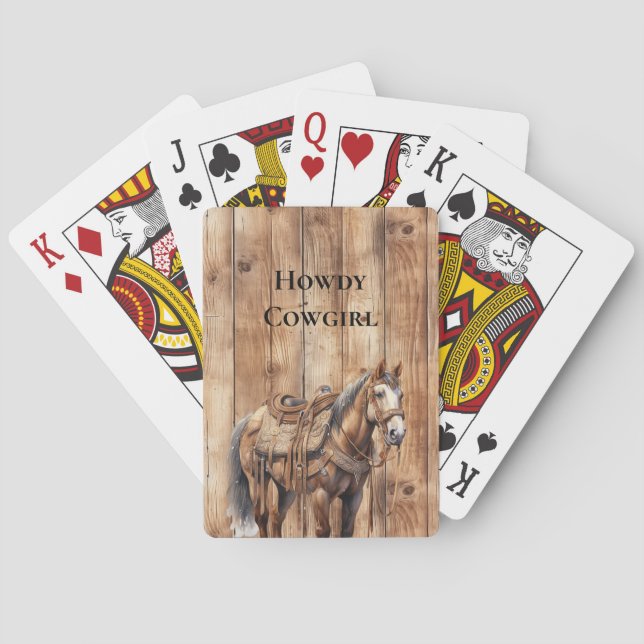 Baraja De Cartas Faux Wood Western Cowboy Cowgirl Horse (Reverso)