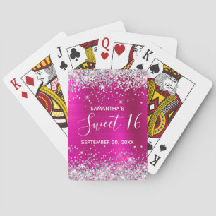 Baraja De Cartas Favor de cumpleaños número 16 con purpurina platea