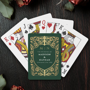 Baraja De Cartas Favor de la boda Gold y Green Royal Sword Shield