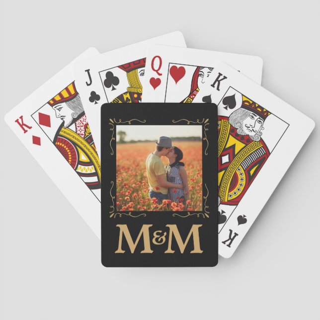 Baraja De Cartas Favor de matrimonio fotográfico monograma personal (Reverso)