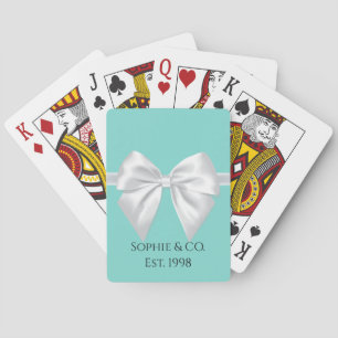 Baraja De Cartas Favor personalizado del partido Aqua White Bow de 