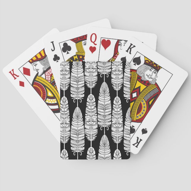Baraja De Cartas Feathers boho: patrón blanco y negro (Reverso)