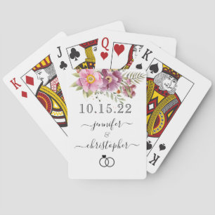 Baraja De Cartas Fecha de boda de recién casados con nombres, flore