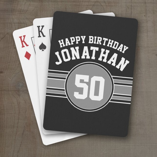 Baraja De Cartas Felices bandas deportivas de cumpleaños con negro  (Personalized Playing Cards - Sporty Stripes)
