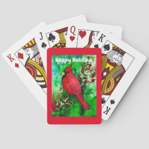 Baraja De Cartas Felices Fiestas Cardenales Rojos Navidades de Aves