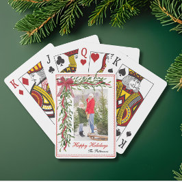 Baraja De Cartas Felices fiestas Mistletoe Red Bow Family Photo