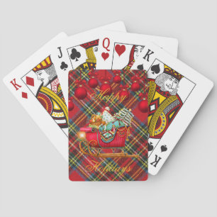 Baraja De Cartas Felices Fiestas Plaid Tartán Trineo de Santa