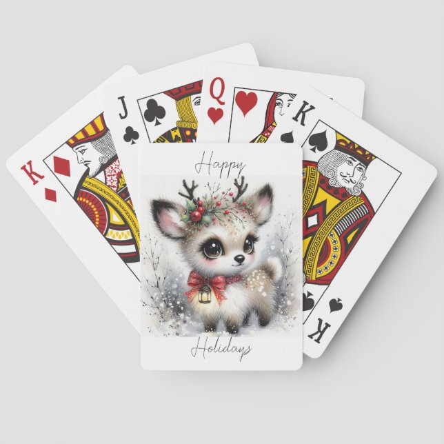 Baraja De Cartas Felices Fiestas, renos pequeños (Reverso)