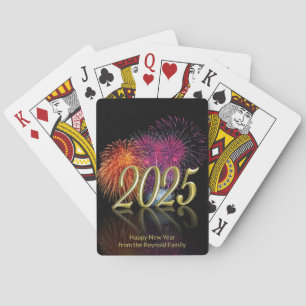 Baraja De Cartas Felices fuegos artificiales de Año Nuevo Oro 2025
