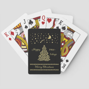 Baraja De Cartas Felices Pawlidays, árbol de navidad Gold brillante