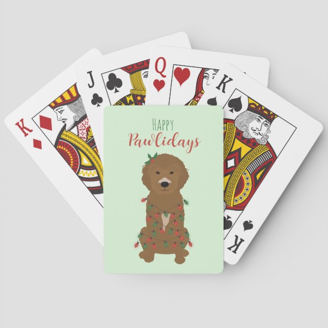 Baraja De Cartas Felices Pawlidays Luces de Navidades Goldendoodle (Reverso)