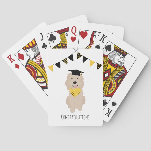 Baraja De Cartas Felicitaciones Doodle Dog Graduation Cap (Reverso)