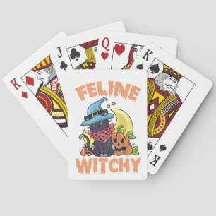 Baraja De Cartas Feline Witchy Funny Spooky Halloween Cat Kitten