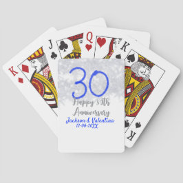 Baraja De Cartas Feliz 30 aniversario de bodas brillo azul plateado