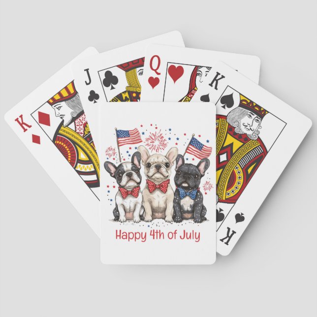 Baraja De Cartas Feliz 4 De Julio Bulldoges Franceses (Reverso)