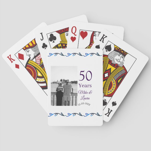 Baraja De Cartas Feliz 50° aniversario agregar pareja fecha de matr (Reverso)