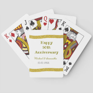Baraja De Cartas Feliz 50 aniversario borde de brillo dorado gris