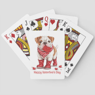 Baraja De Cartas Feliz Bulldog en inglés de San Valentín