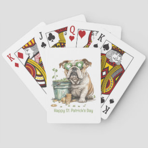 Baraja De Cartas Feliz Bulldog en inglés del Día de San Patricio