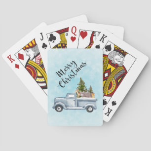 Baraja De Cartas Feliz Camión de Navidad con animales comestibles